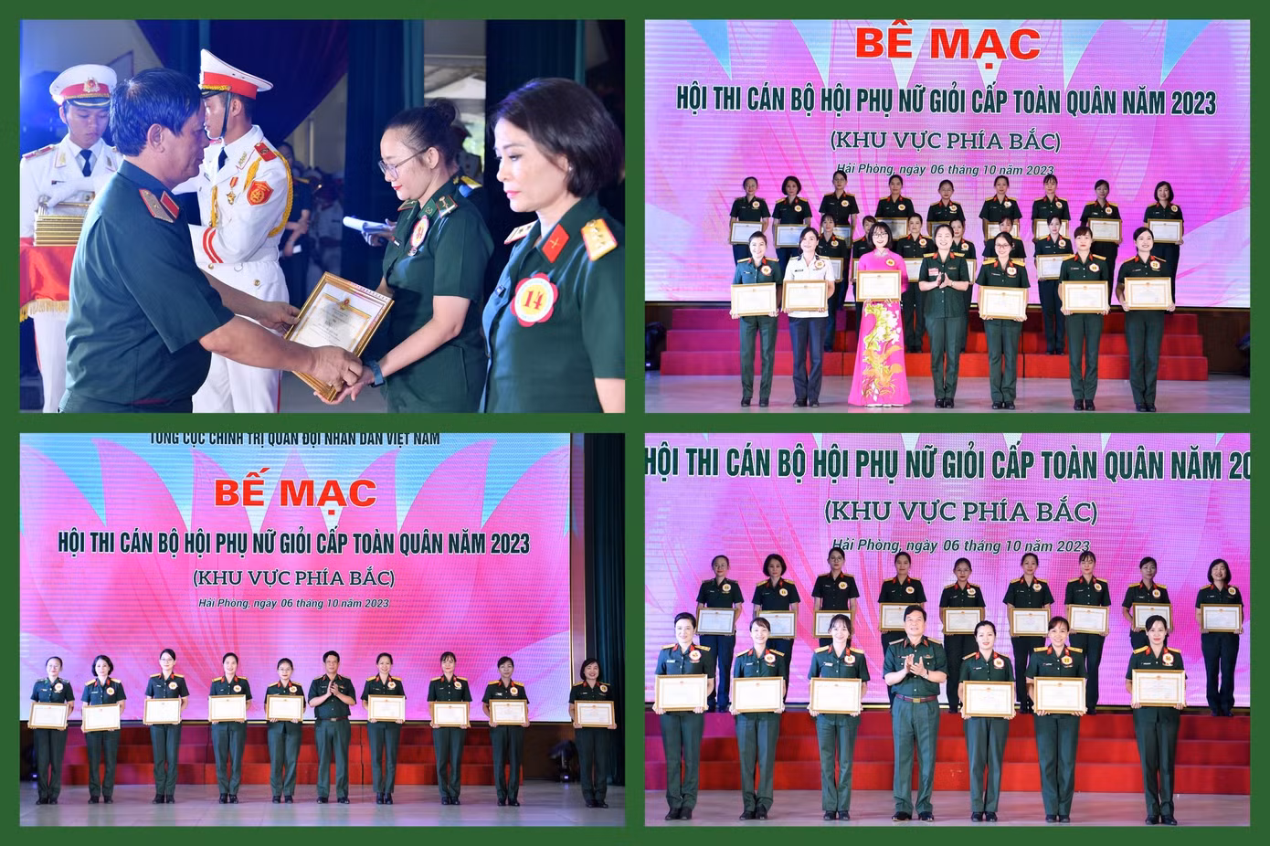 Lãnh đạo Quân khu 3 và Ban Phụ nữ Quân đội trao Bằng khen tặng các cá nhân đoạt giải Nhất, Nhì, Ba trong hội thi.