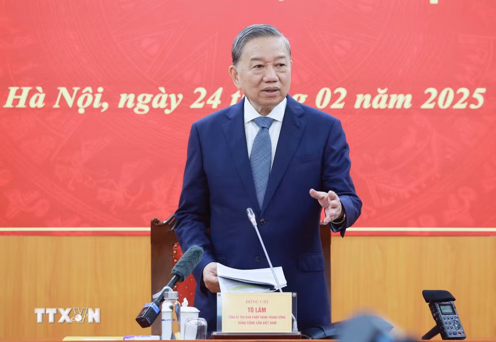 Tổng Bí thư Tô Lâm phát biểu tại buổi làm việc. Ảnh: TTXVN. Tổng Bí thư Tô Lâm phát biểu tại buổi làm việc. Ảnh: TTXVN.