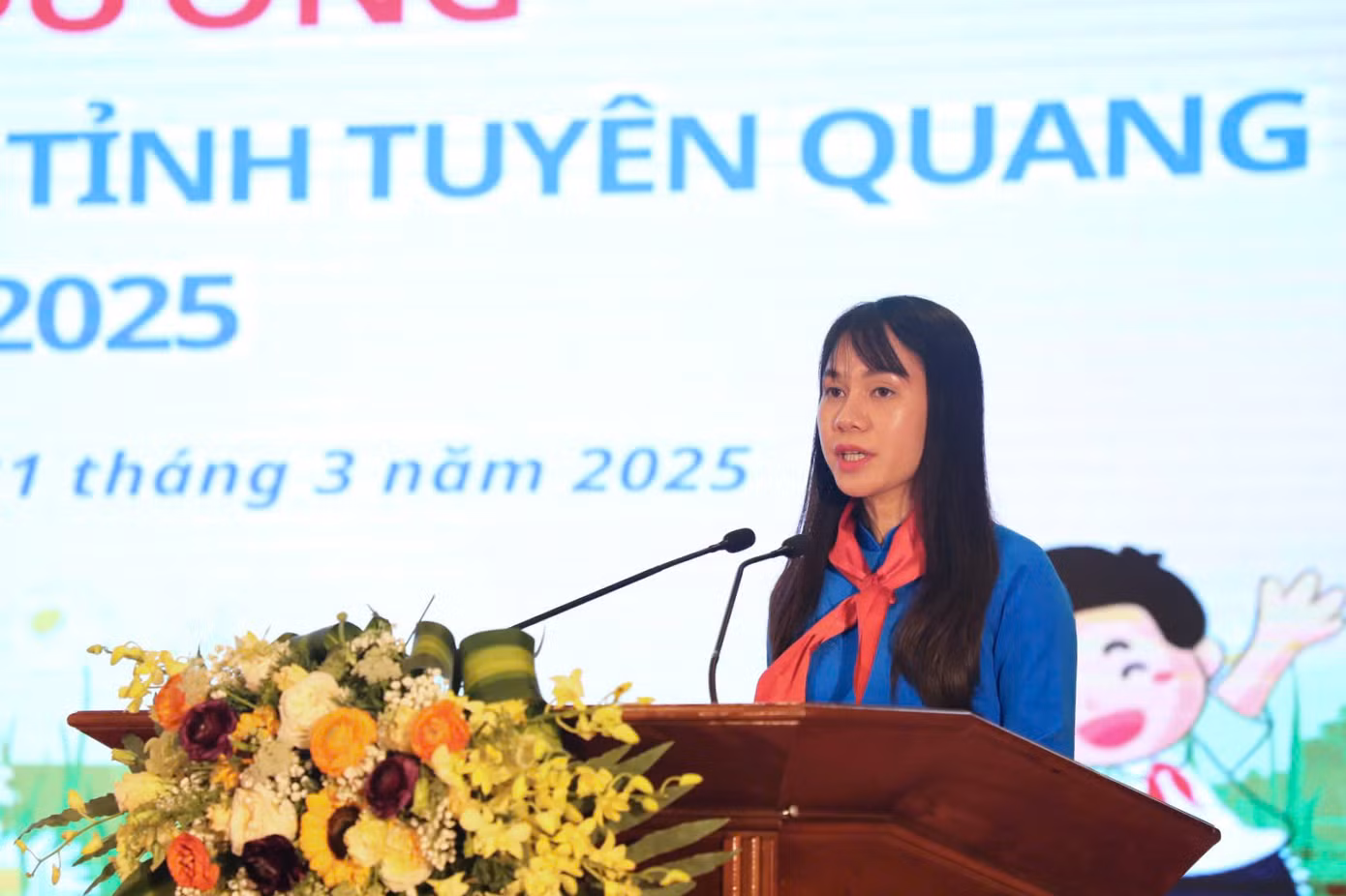 Phó Bí thư Tỉnh Đoàn, Chủ tịch Hội đồng Đội tỉnh Phạm Thị Kiều Trang phát biểu.