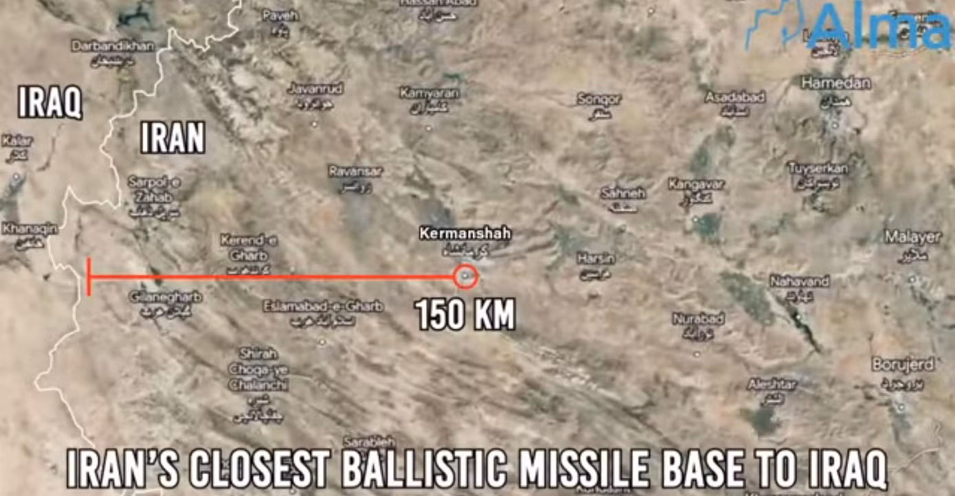 Căn cứ tên lửa gần Iraq nhất của Iran, chỉ cách 150 km. Ảnh: Alma