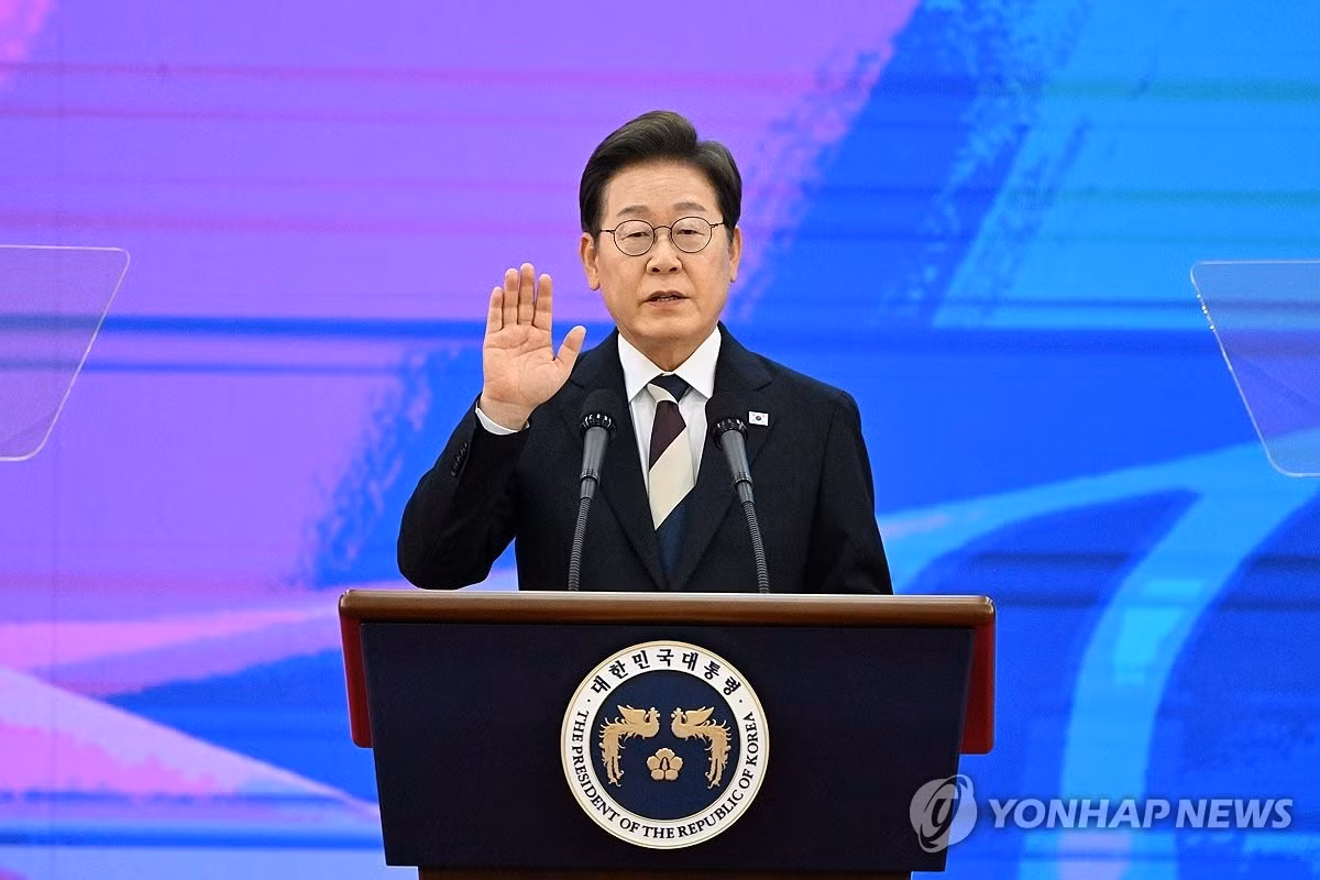 Ông Lee Jae-myung tuyên thệ nhậm chức. (Ảnh: Yonhap)
