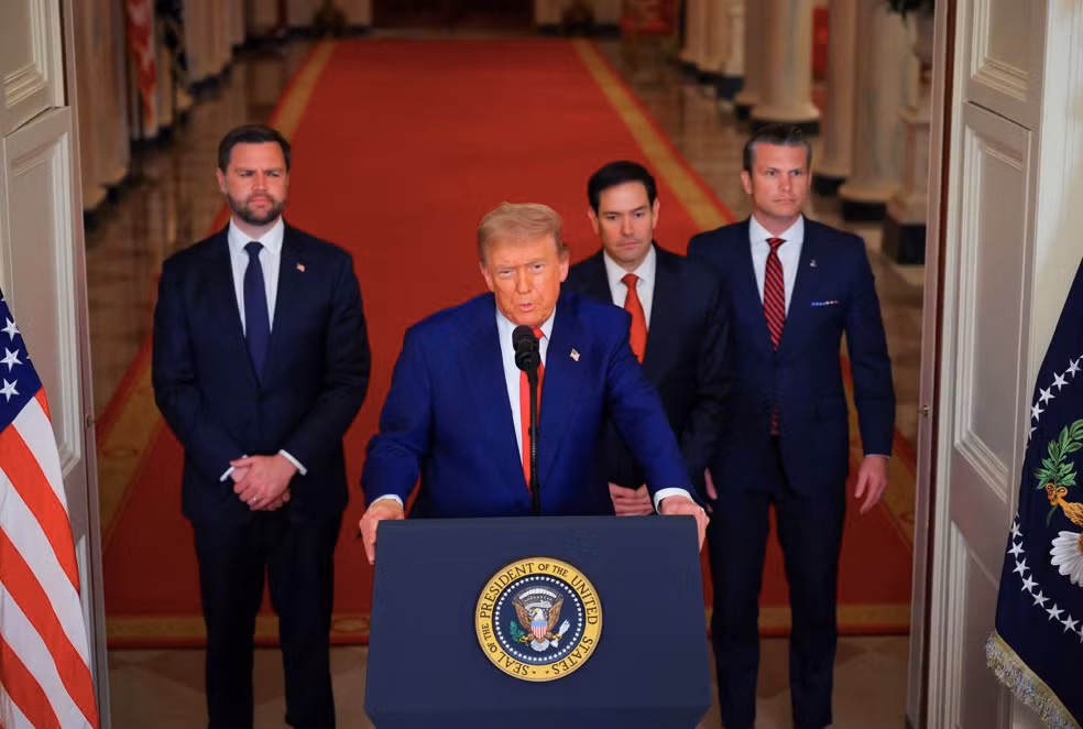 Tổng thống Mỹ Donald Trump phát biểu từ Nhà Trắng, tối 21/6. (Ảnh: CNN)