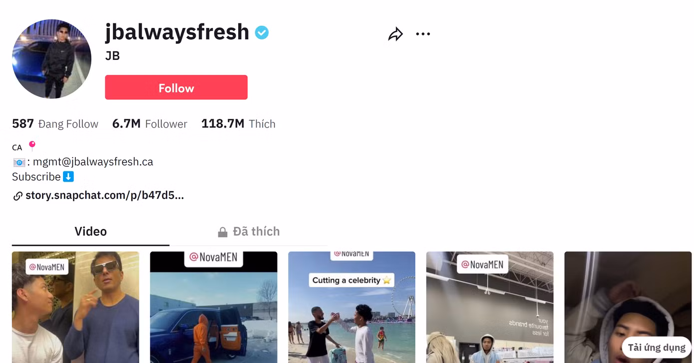 Kênh TikTok của Jamiel có 6.7 triệu người theo dõi, hơn 100 triệu lượt thích.