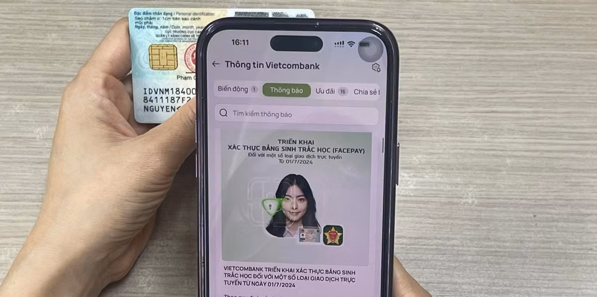 Chuyển tiền xác thực sinh trắc học thêm bước bảo vệ tài khoản của khách hàng.