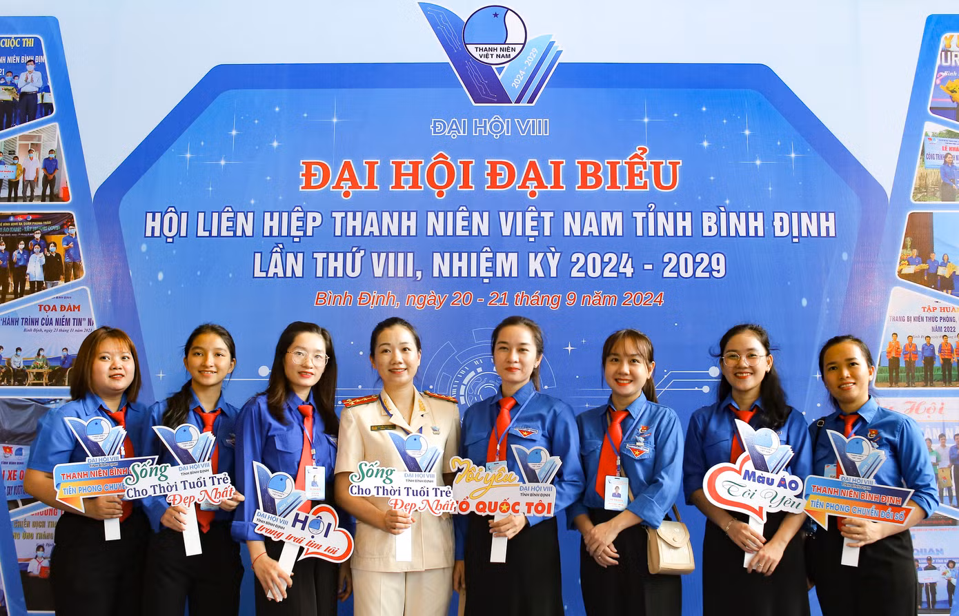 Khẩu hiệu hành động “Thanh niên Bình Định Đoàn kết - Khát vọng - Sáng tạo - Phát triển”. Ảnh: Trương Định