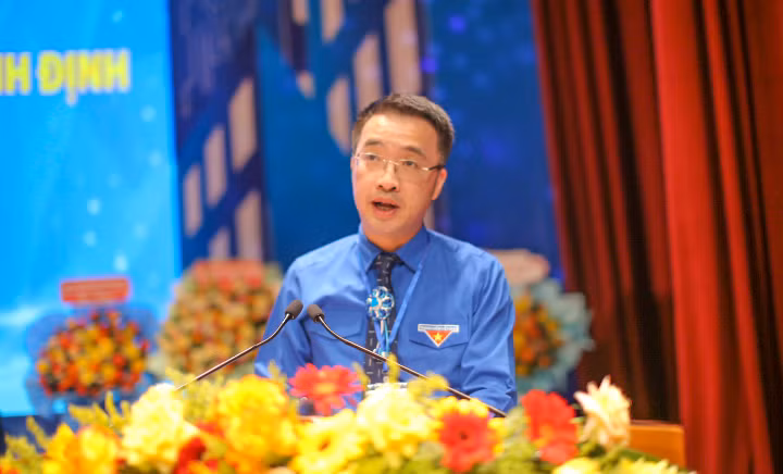 Anh Nguyễn Tường Lâm - Bí thư T.Ư Đoàn phát biểu tại đại hội. Ảnh: Trương Định