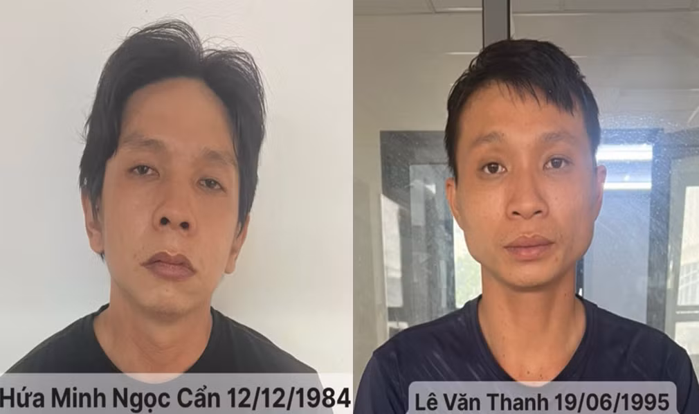 Cẩn và Thanh tại cơ quan công an. Ảnh: H.T.