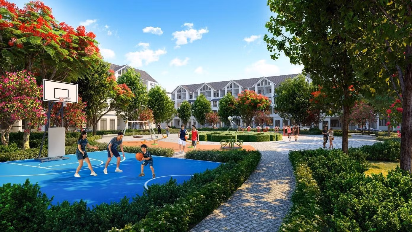 Công viên nội khu và sân chơi trẻ em được bố trí khoa học mang đến không gian sống xanh, năng động và hiện đại