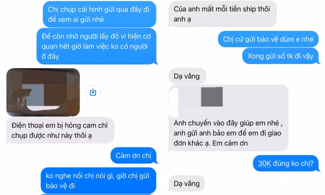 Tin nhắn giữa anh H. và đối tượng mạo danh shipper. Tin nhắn giữa anh H. và đối tượng mạo danh shipper.