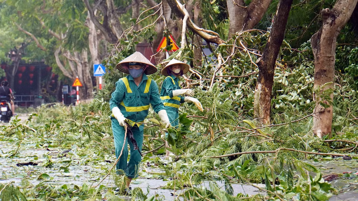 Chính quyền địa phương huy động lực lượng vệ sinh môi trường dọn dẹp vệ sinh, thu dọn đống đổ nát. Tuy nhiên, số lượng cây xanh đổ gãy quá lớn, lực lượng chức năng xử lý không xuể.