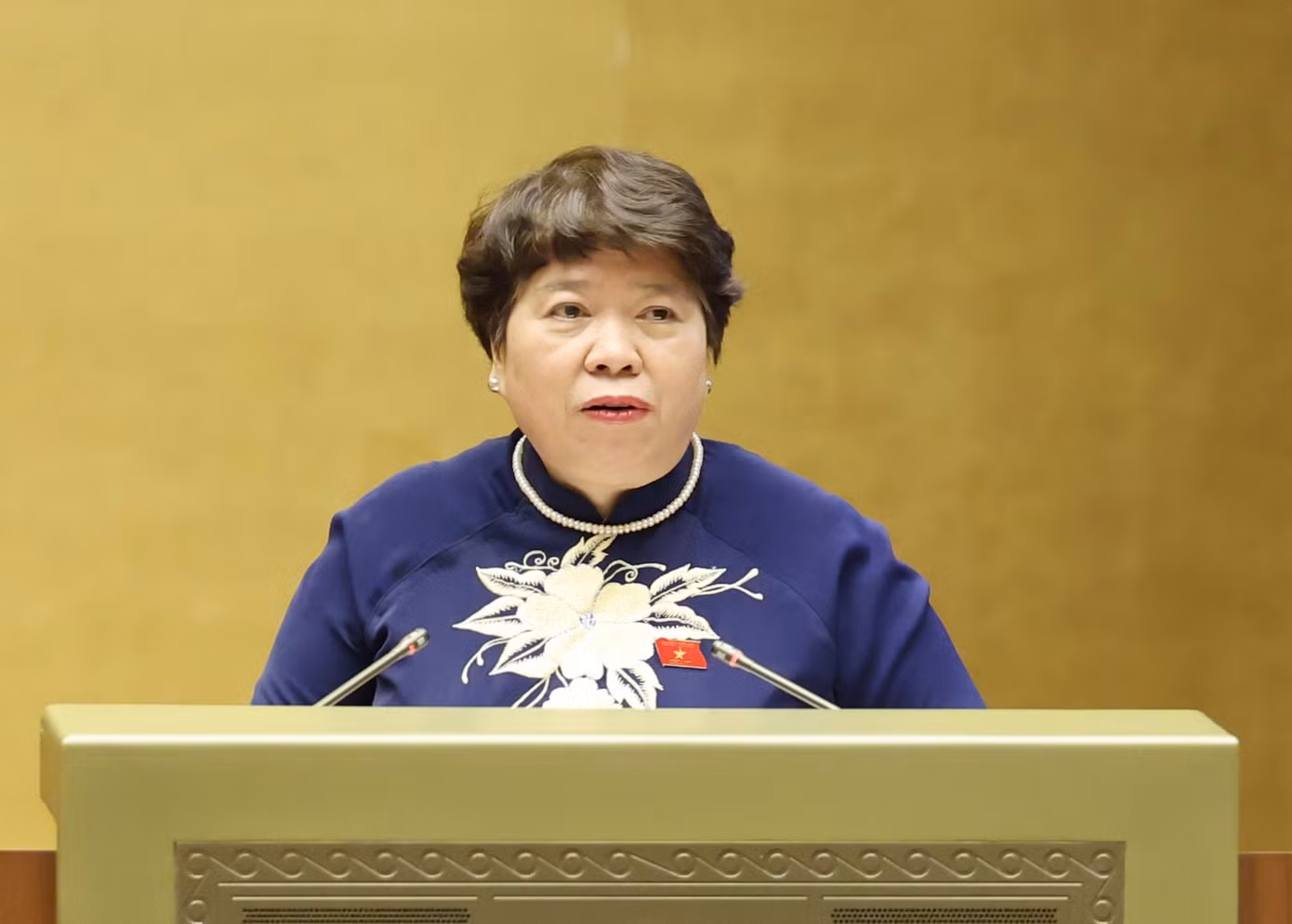 Bà Nguyễn Thúy Anh, Chủ nhiệm Ủy ban Xã hội trình bày báo cáo thẩm tra về việc tăng lương từ 1/7/2024. Ảnh: Như Ý.