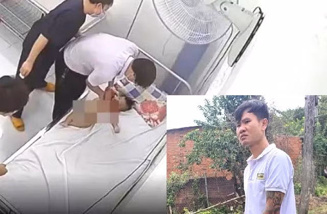 Bé trai được đưa đi cấp cứu song không qua khỏi (ảnh lớn) và chân dung nghi can Nguyễn Thanh Tuấn
