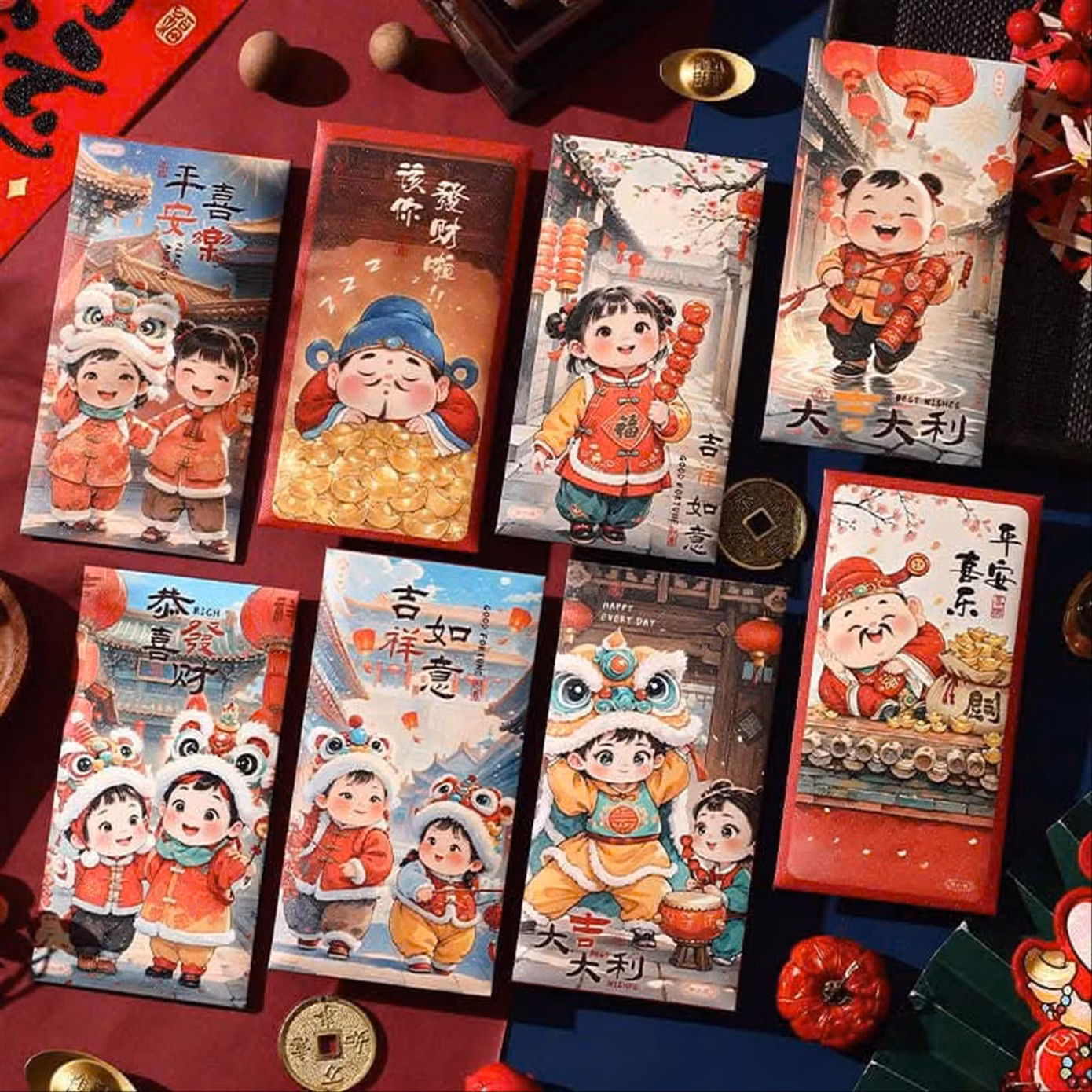 Mẫu bao lì xì 2025 đa dạng trên thị trường, lì xì phong cách Trung Hoa, lì xì phong cách xì-teen, lì xì chi bi…