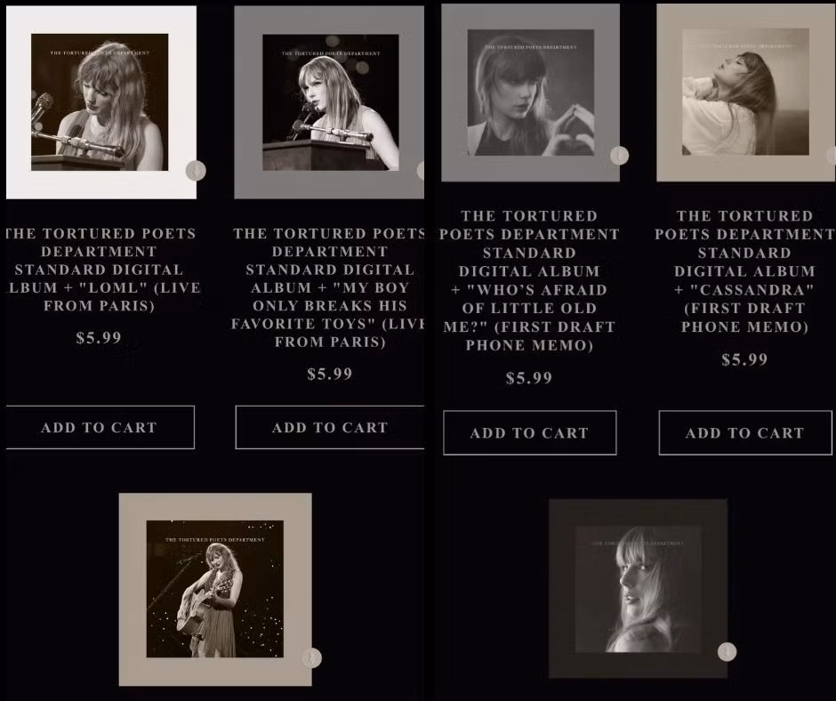 Taylor Swift ra mắt 6 phiên bản mới cho The Tortured Poets Department.