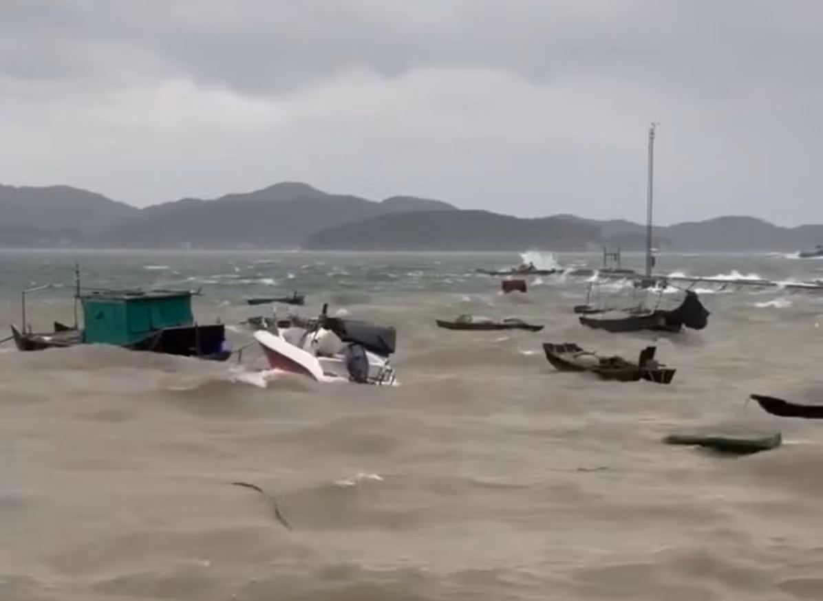 Cano bị nhấn chìm trên đảo Cô Tô nhưng không bị thiệt hại về người. Ảnh: Thành Long.