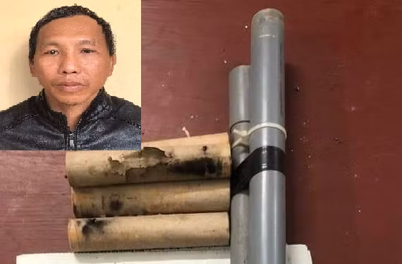Trần Văn Quân và tang vật. Ảnh: Công an Thanh Hoá
