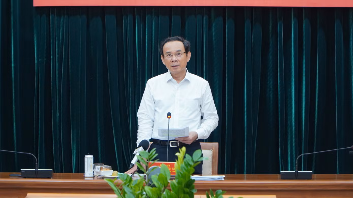 Bí thư Thành ủy TPHCM Nguyễn Văn Nên phát biểu. Ảnh: Báo Pháp luật TPHCM