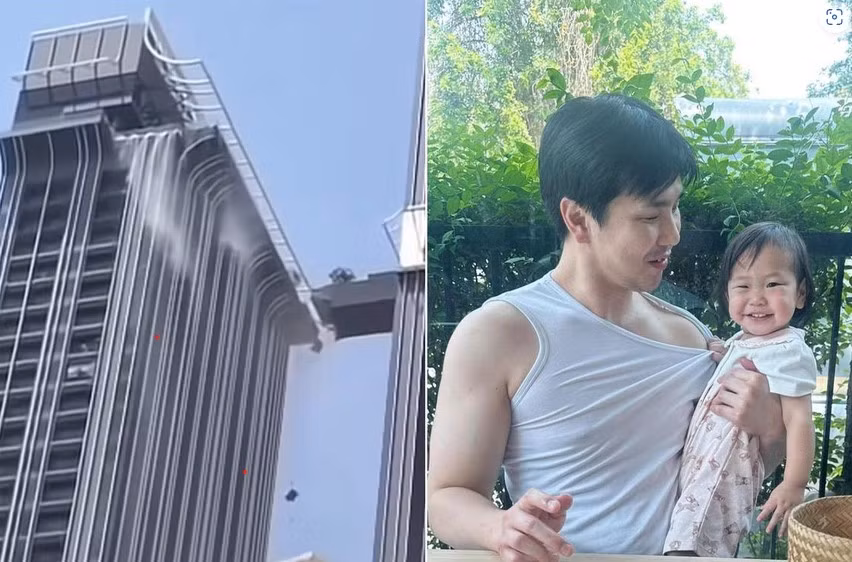 Anh Kwon Young-un và con gái đang sống trong tòa nhà bị rung lắc trong trận động đất ngày 28/3. (Nguồn: Fb)