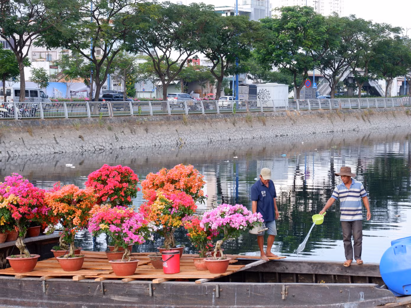 Một số ghe chở hoa, kiểng Tết từ các tỉnh, thành miền Tây đã bắt đầu cập Bến Bình Đông.