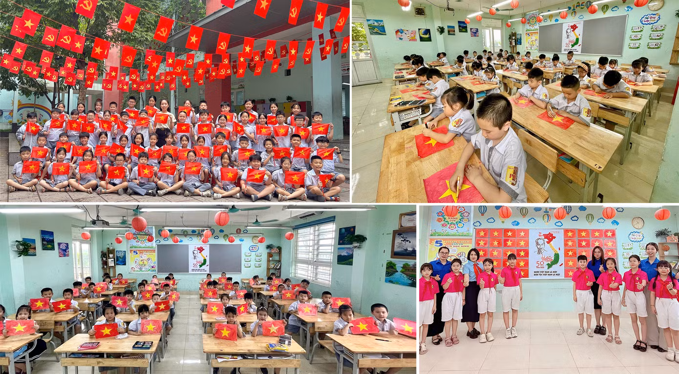 Tại Trường Tiểu học Phú Diễn (quận Bắc Từ Liêm), các em học sinh đã có những giờ sinh hoạt ý nghĩa với hoạt động trang trí cờ đỏ sao vàng, hình đất nước mang hình dáng chữ S nhằm thể hiện lòng biết ơn sâu sắc đối với các thế hệ cha anh đã hy sinh vì độc lập, tự do của dân tộc.