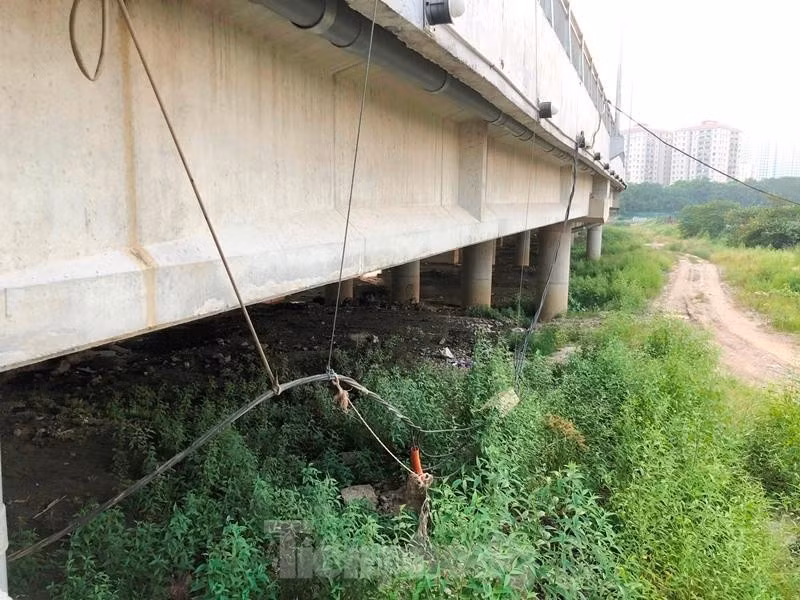 Dây điện cao áp giăng như mạng nhện, xà cả xuống lòng hồ, sẽ thành điểm nguy hiểm khi bị ngập nước mưa.