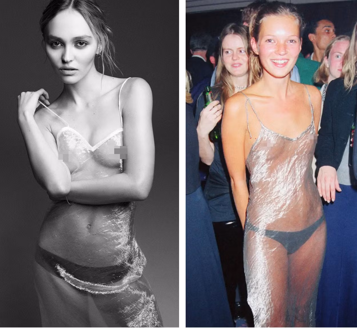 Lily-Ross tái hiện hình ảnh nổi tiếng của Kate Moss năm 1993. Ảnh: i-D/Getty Images.