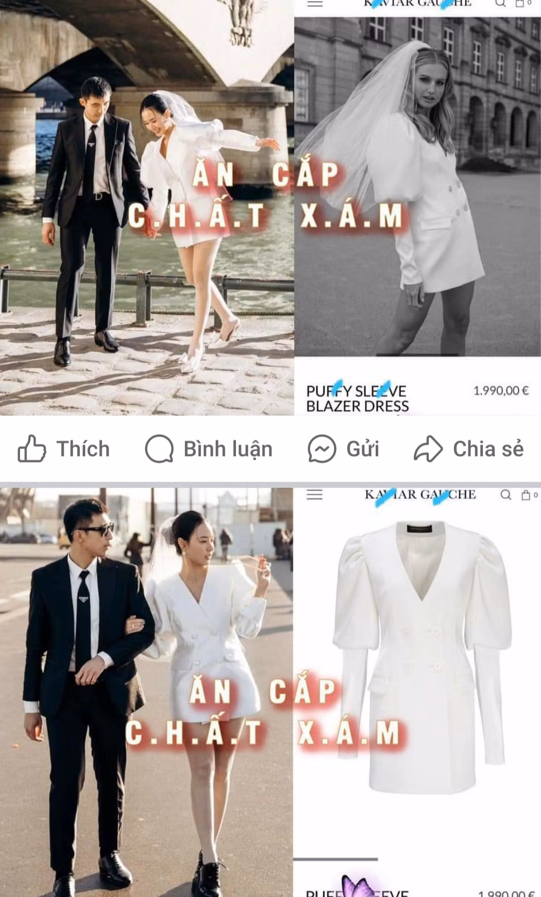 Một nhóm anti Midu tố chiếc đầm cô mặc để chụp ảnh cưới ở Paris là "ăn cắp chất xám".