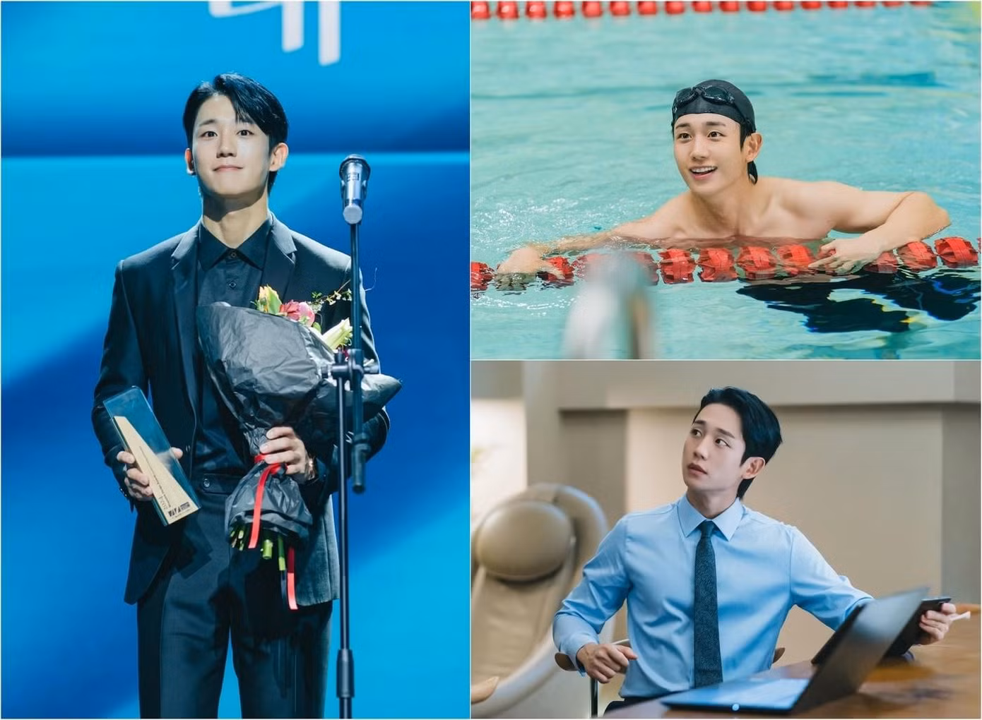 Đây là lần đầu tiên Jung Hae In thử sức với một bộ phim Hài lãng mạn, nhưng nam diễn viên đã hóa thân thành ‘con trai của bạn mẹ’, một kiến trúc sư trẻ đang trên con đường thành công nhờ kỹ năng và danh tiếng của mình một cách hoàn hảo về mọi mặt từ ngoại hình, tính cách và khả năng. Quá khứ của nhân vật Choi Seung Hyo là một vận động viên bơi lội đầy triển vọng được chọn vào đội tuyển quốc gia. Bí ẩn ngày càng sâu sắc khi người xem tự hỏi tại sao anh lại từ bỏ ước mơ đó để sống một cuộc sống hoàn toàn khác? Jung Hae In giải thích lý do chọn Love Next Door: "Bản thân kịch bản rất thú vị. Tôi rất thích xem các tác phẩm của Yoo Je Won và tôi muốn làm việc với nữ diễn viên Jung So Min. Choi Seung Hyo là một nhân vật có sức mạnh nội tâm và quyết tâm vững chắc. Khi đắm mình vào kịch bản, tôi tự nhiên xây dựng và tưởng tượng ra nhân vật, điều này đã định hướng cho diễn xuất của tôi. Bất cứ khi nào tôi đảm nhận một dự án mới, luôn có sự pha trộn giữa sự phấn khích và sợ hãi. Lần này, vì đây là một bộ phim hài lãng mạn, nên có rất nhiều khoảnh khắc buồn cười trên trường quay và tôi nhận được rất nhiều năng lượng tích cực, điều mà tôi rất thích".