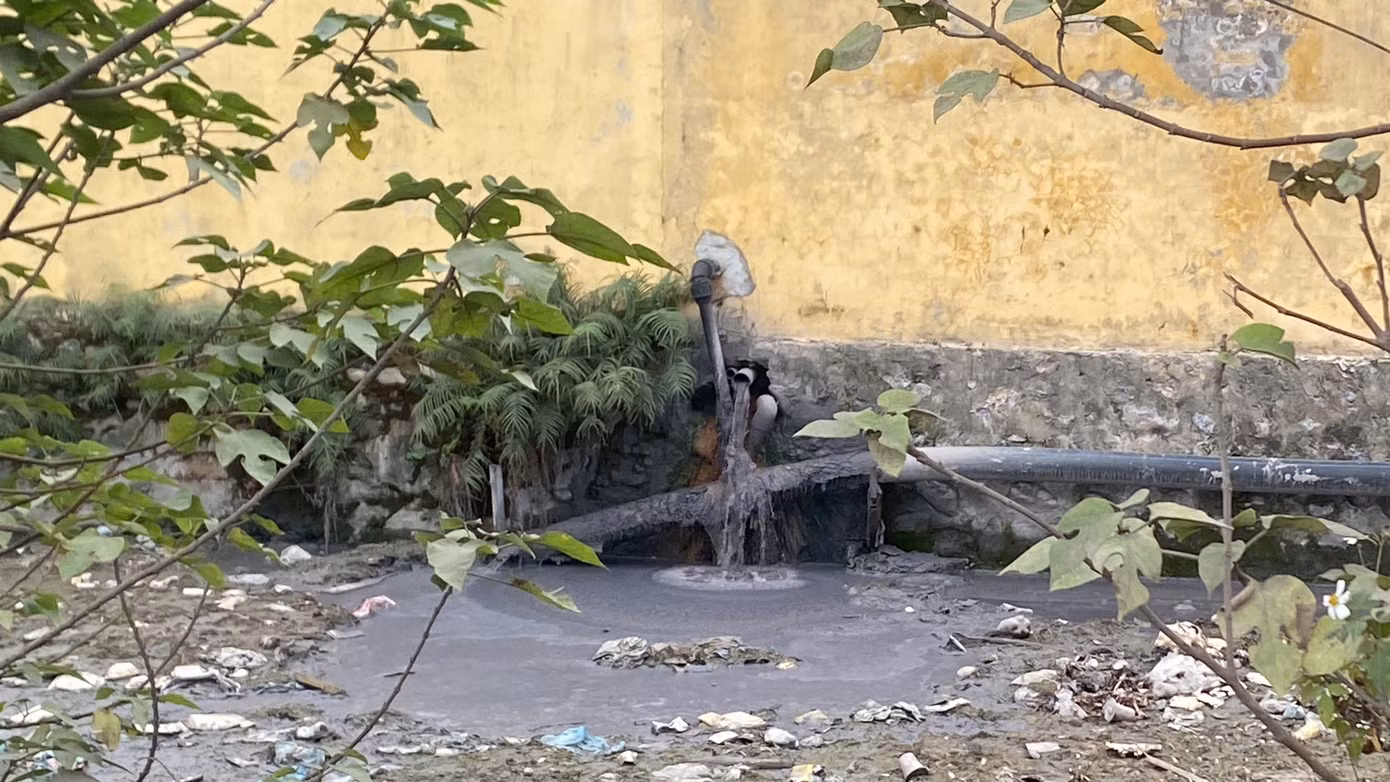 Vị trí ống xả thải nằm giữa Công ty Phú Thành Sơn và Công ty TNHH Phúc Long Hưng Yên.