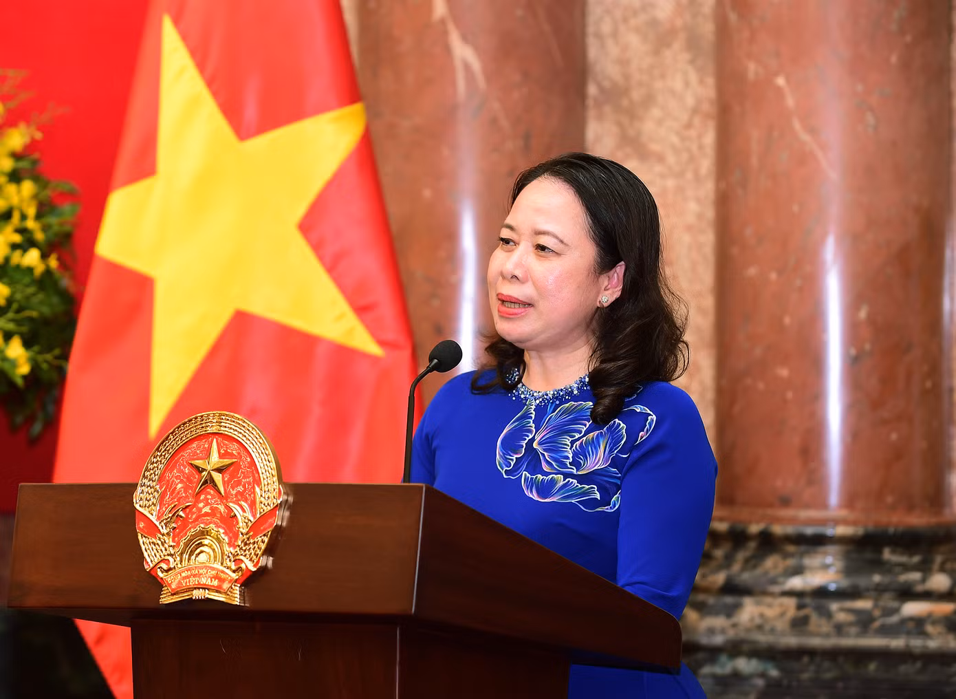 Quyền Chủ tịch nước Võ Thị Ánh Xuân phát biểu tại chương trình. Ảnh: Xuân Tùng