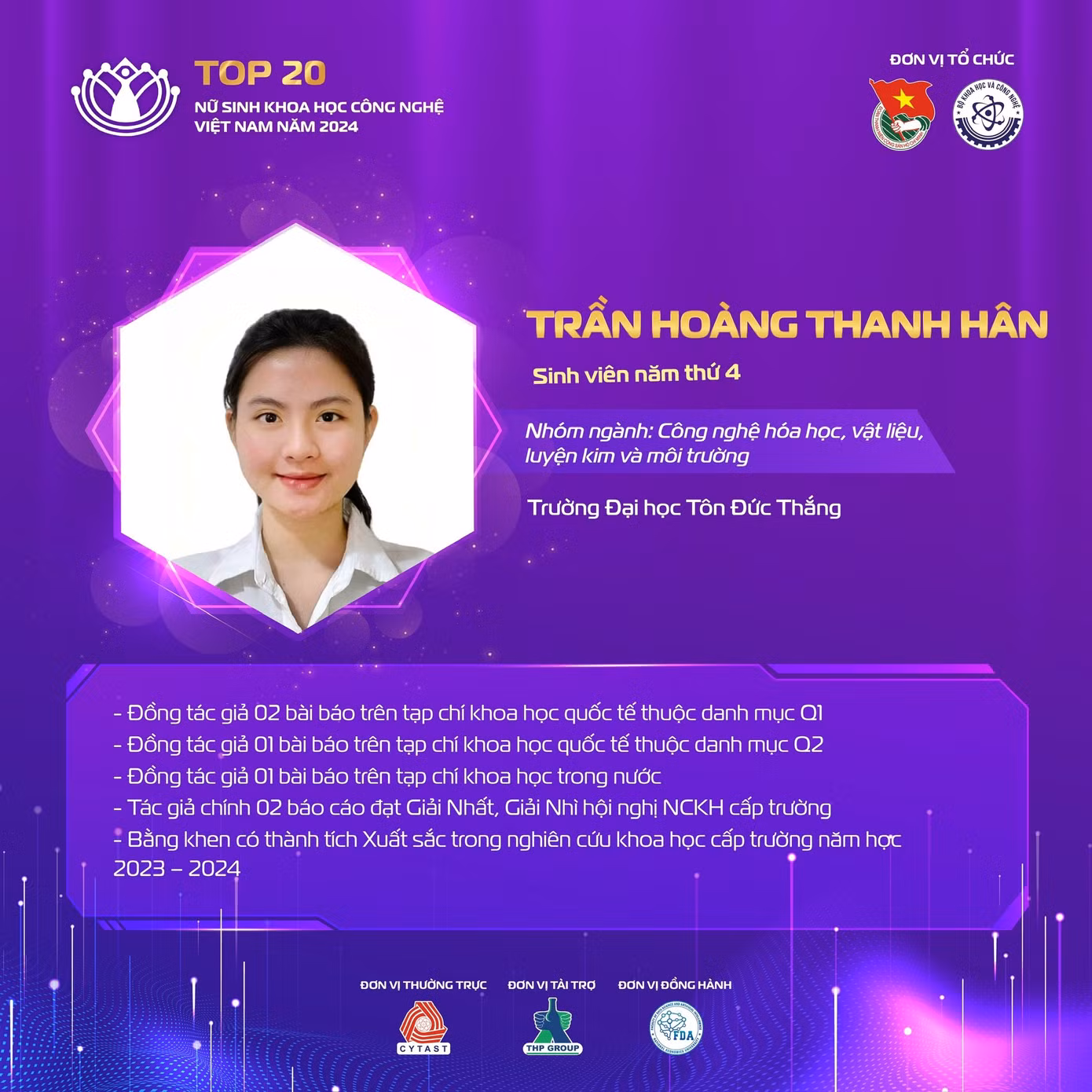 Nữ sinh Trần Hoàng Thanh Hân có 4 bài báo khoa học trong nước và quốc tế.