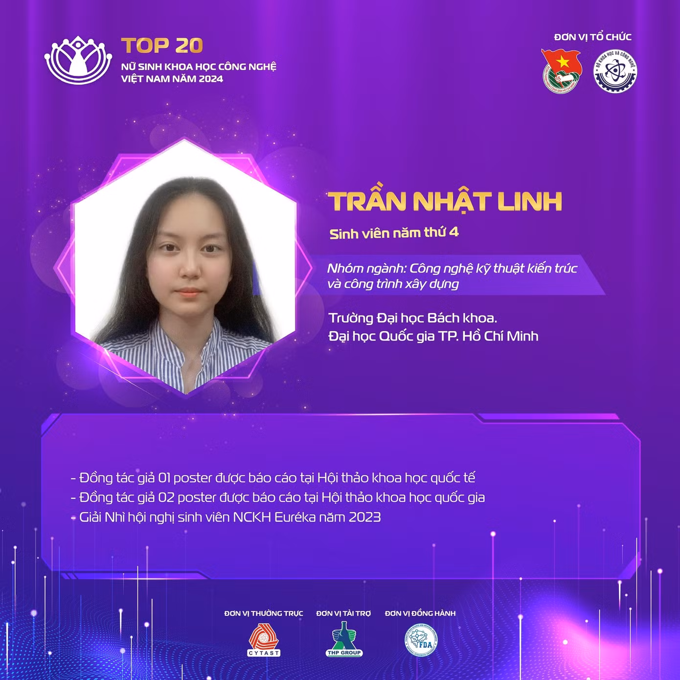 Nữ sinh Trần Nhật Linh thuộc nhóm ngành Công nghệ kỹ thuật kiến trúc và công trình xây dựng.
