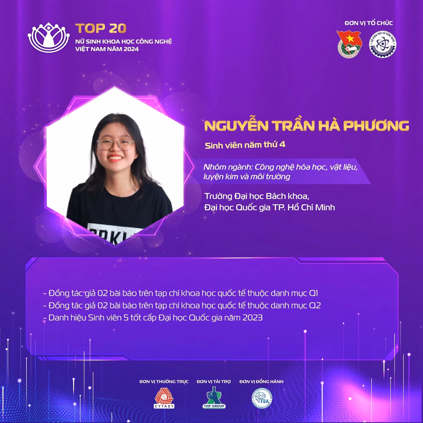 Sinh viên Nguyễn Trần Hà Phương là tác giả của 4 bài báo khoa học đăng trên tạp chí quốc tế thuộc danh mục Q1, Q2.