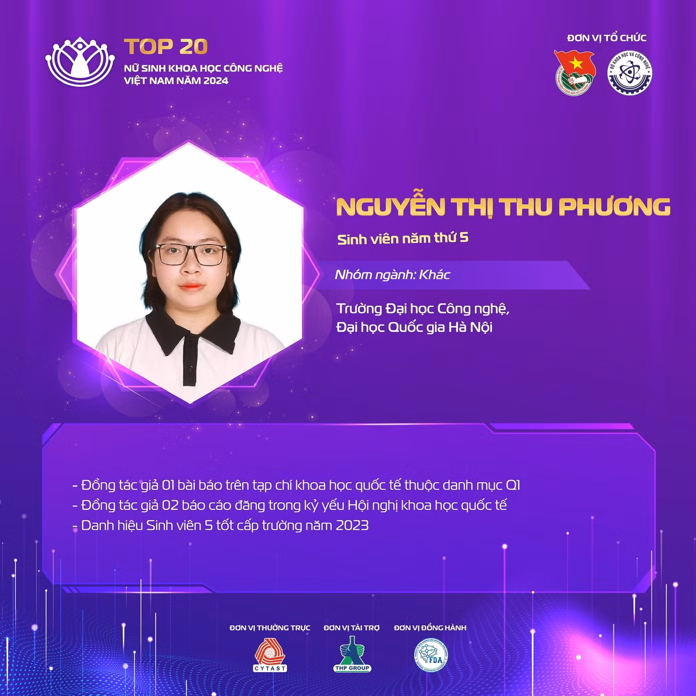 Nữ sinh Nguyễn Thị Thu Phương đến từ Trường Đại học Công nghệ, Đại học Quốc gia Hà Nội.
