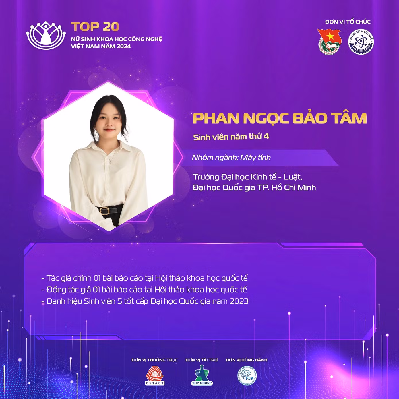 Phan Ngọc Bảo Tâm là tác giả chính, đồng tác giả của 2 báo cáo khoa học tại Hội thảo khoa học quốc tế nhóm ngành Máy tính.