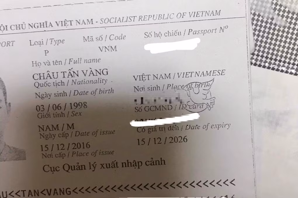 Bản sao hộ chiếu của Châu Tấn Vàng (Ảnh: Nhân vật cung cấp).