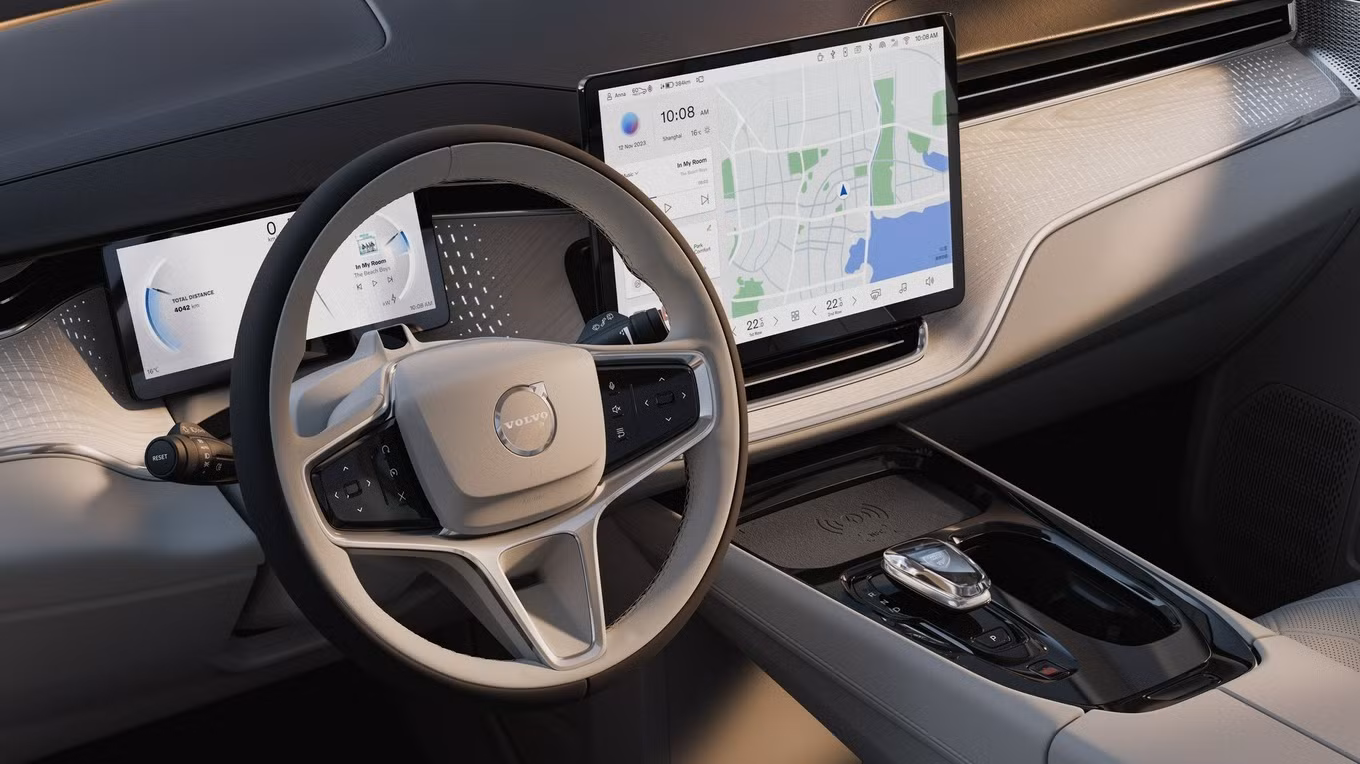 Khoang lái của Volvo EM90 được trang bị 2 màn hình.