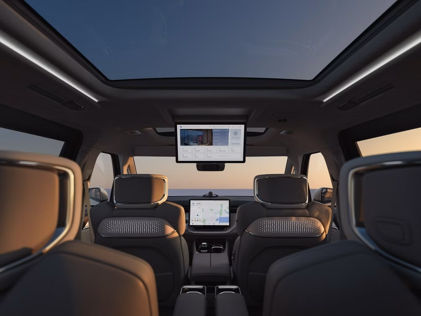 Màn hình trên trần xe của Volvo EM90. Ảnh: Volvo.