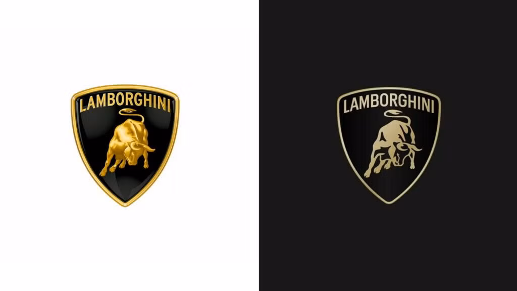 So sánh logo cũ và mới của thương hiệu siêu xe thể thao Lamborghini.