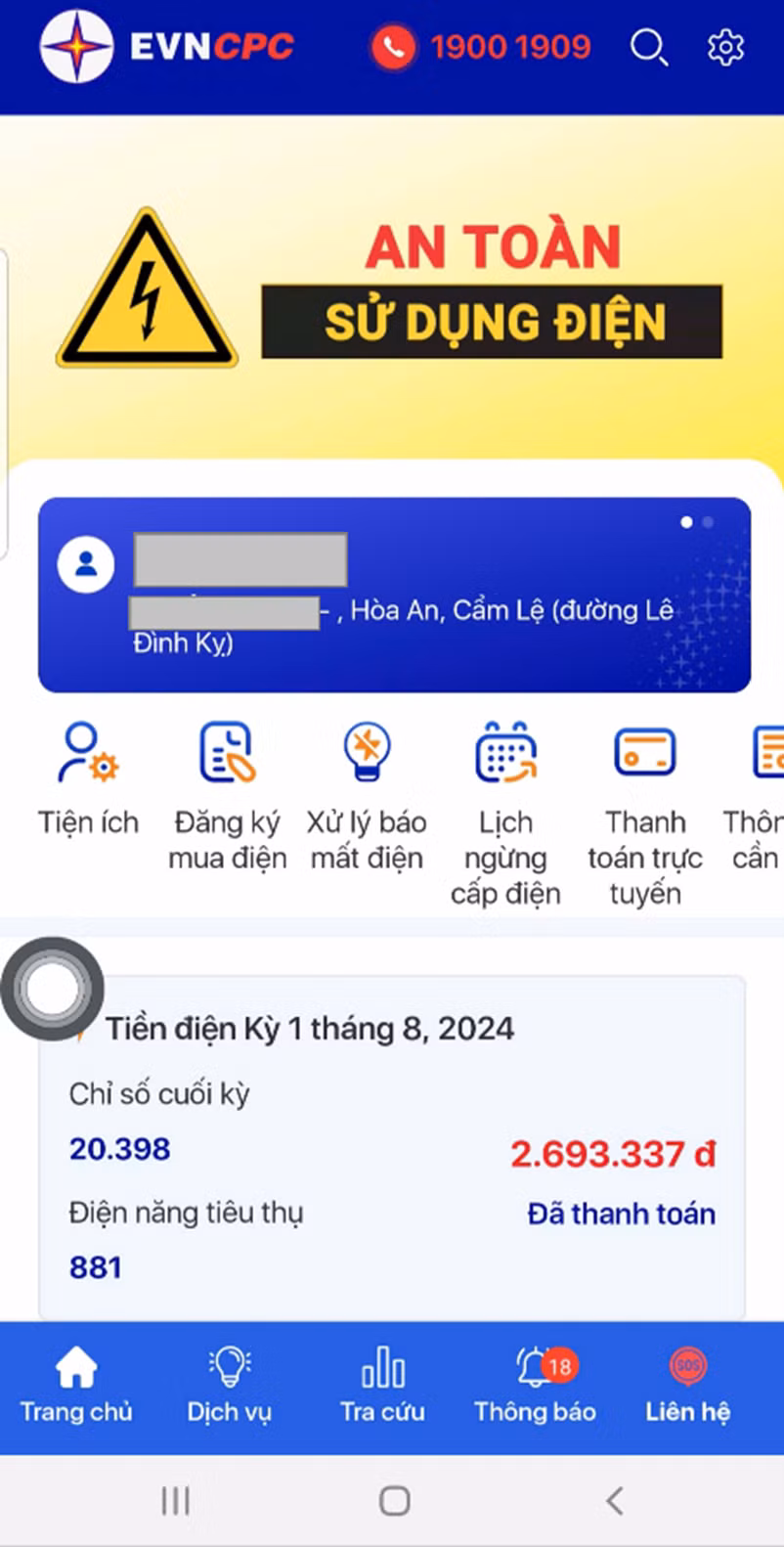 Banner tuyên truyền an toàn sử dụng điện trên ứng dụng EVNCPC CSKH.