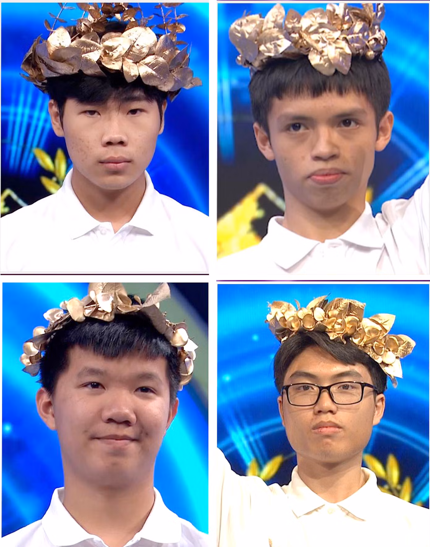 Bốn thí sinh Chung kết Olympia 23: Nguyễn Việt Thành, Nguyễn Minh Triết, Lê Xuân Mạnh, Nguyễn Trọng Thành (thứ tự từ trái sang phải, từ trên xuống dưới).
