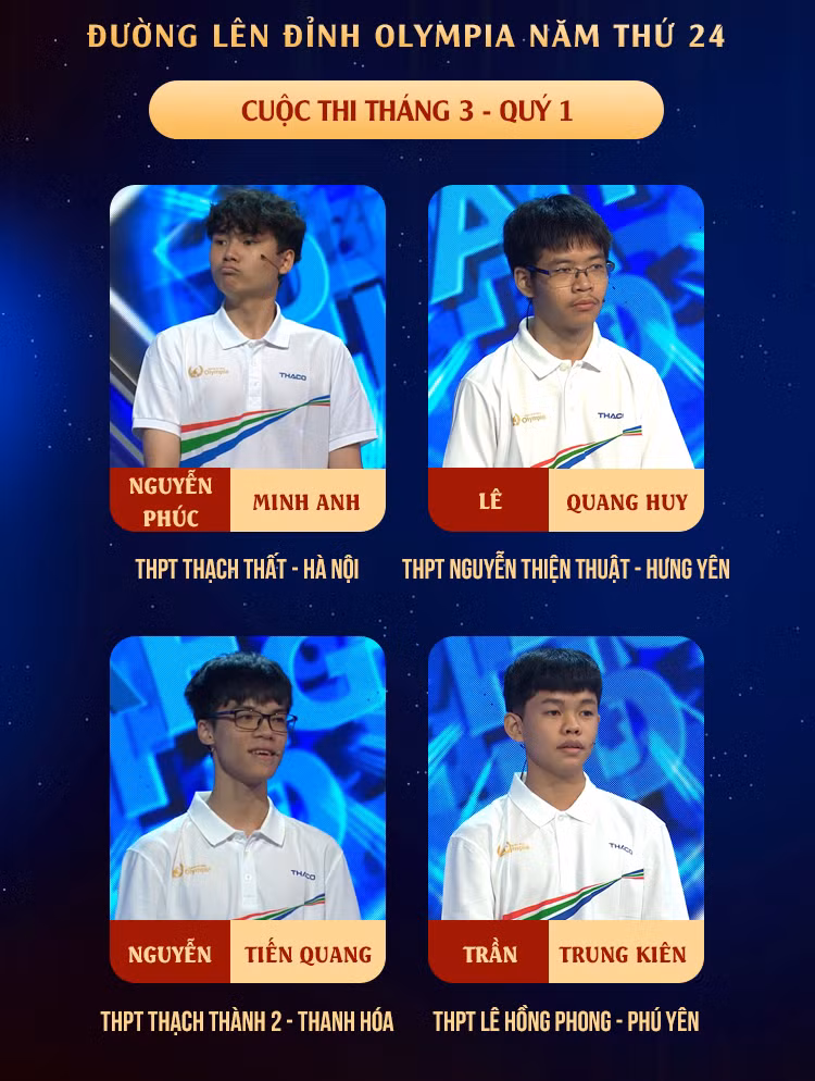 Trận Tháng 3 đầy mong chờ của bốn chàng trai xuất sắc. Nguồn: Đường Lên Đỉnh Olympia