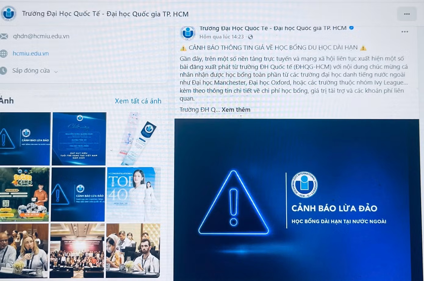 Trường ĐH Quốc tế đăng cảnh báo trên các kênh thông tin chính thống của nhà trường.