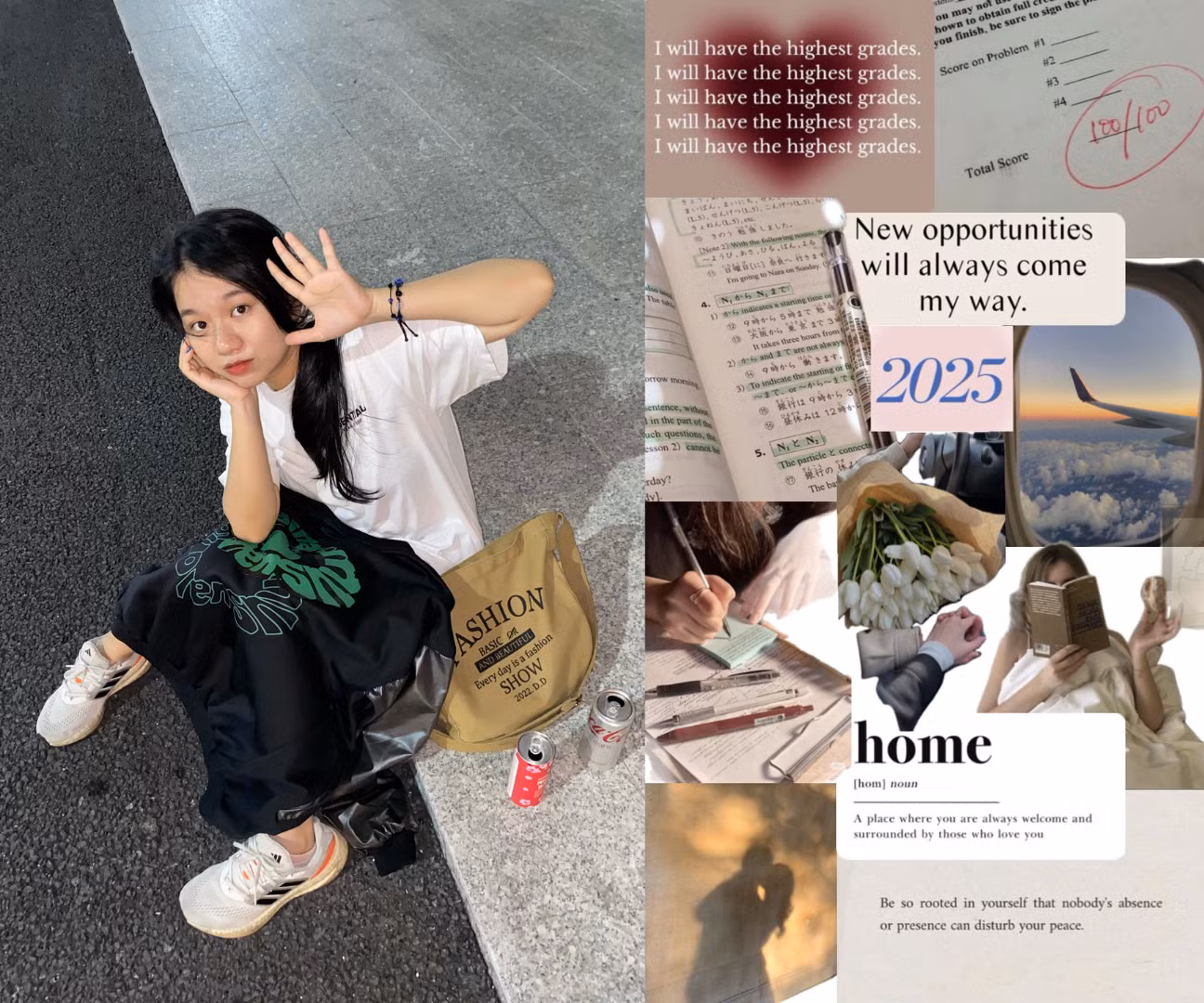 Minh Huyền cài bảng tầm nhìn làm màn hình nền điện thoại để tiện nhìn thấy mọi lúc.