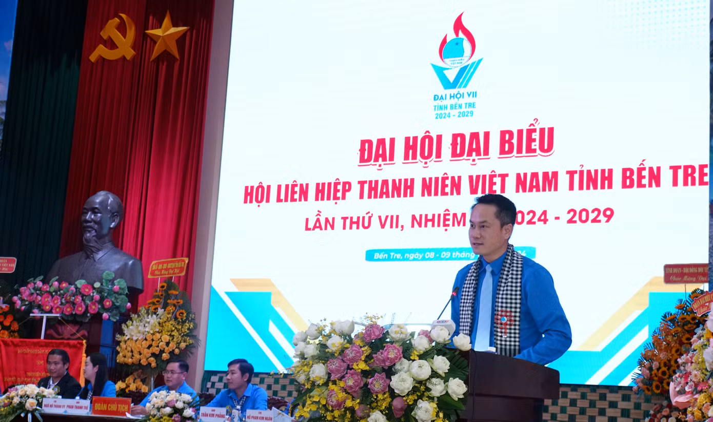Anh Nguyễn Kim Quy - Phó Chủ tịch thường trực Trung ương Hội LHTN Việt Nam phát biểu tại Đại hội. Ảnh: Hòa Hội