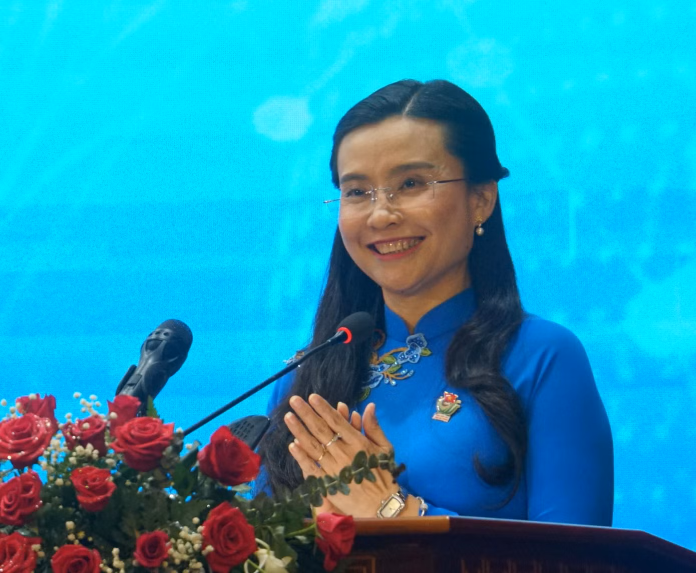 Chị Nguyễn Phạm Duy Trang, Bí thư Trung ương Đoàn, Chủ tịch Hội Đồng Đội Trung ương phát biểu. Ảnh: Hòa Hội