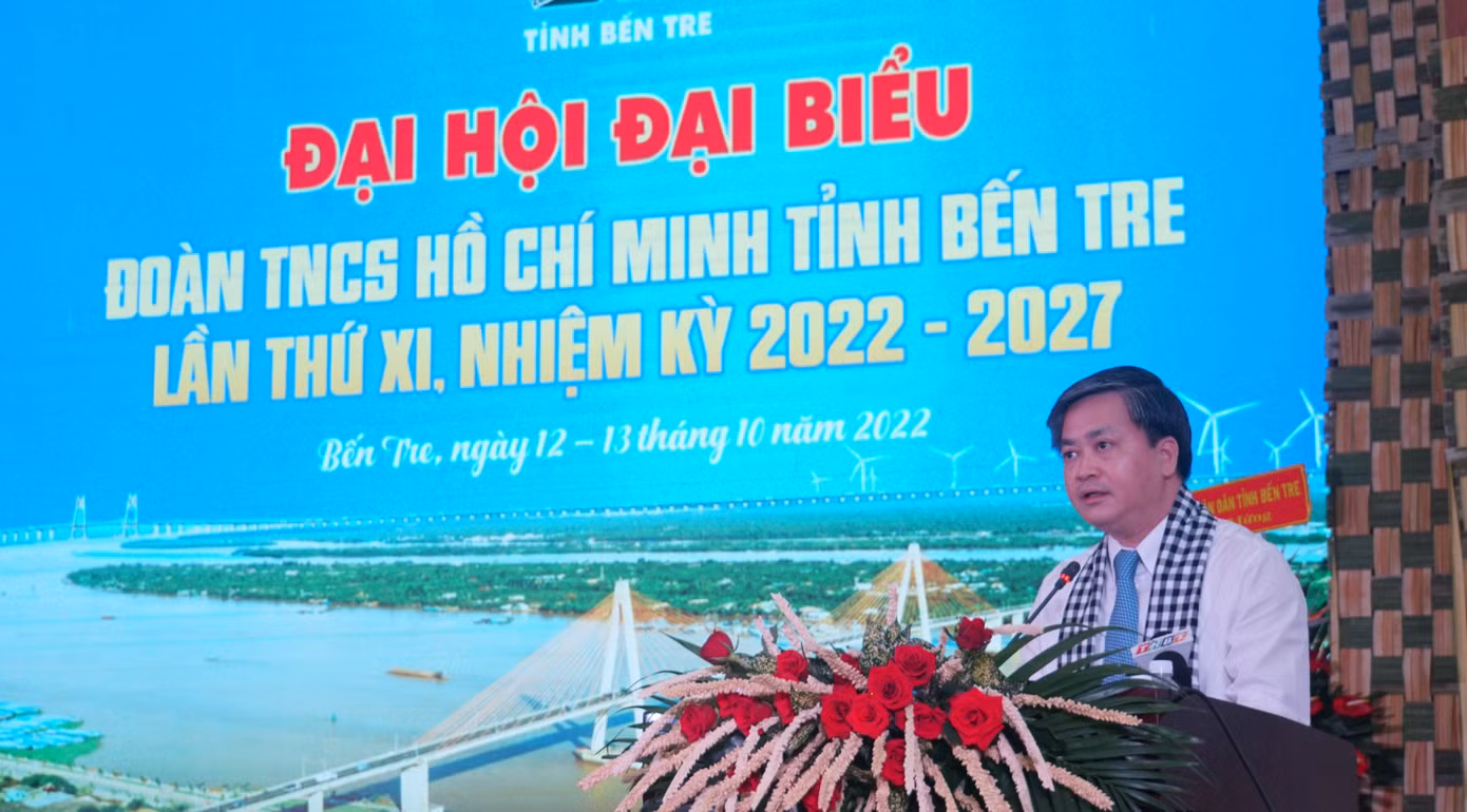 Ông Lê Đức Thọ, Bí thư Tỉnh ủy Bến Tre phát biểu. Ảnh: Hòa Hội