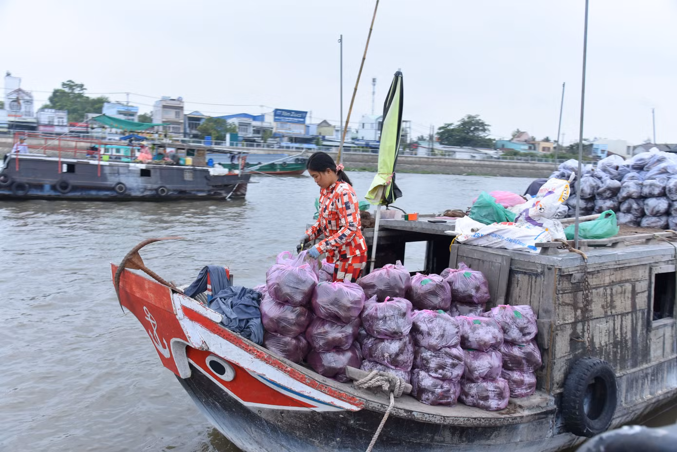 Thương hồ mua bán tại chợ nổi. Ảnh: Hòa Hội.