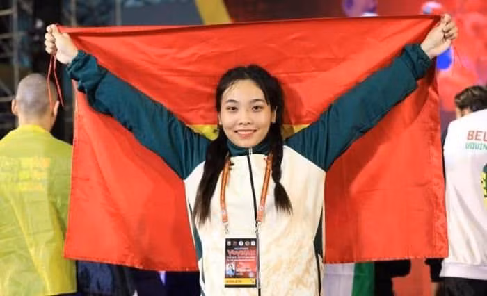 Vận động viên Bùi Thị Thảo Ngân vô địch Vovinam thế giới năm 2023.