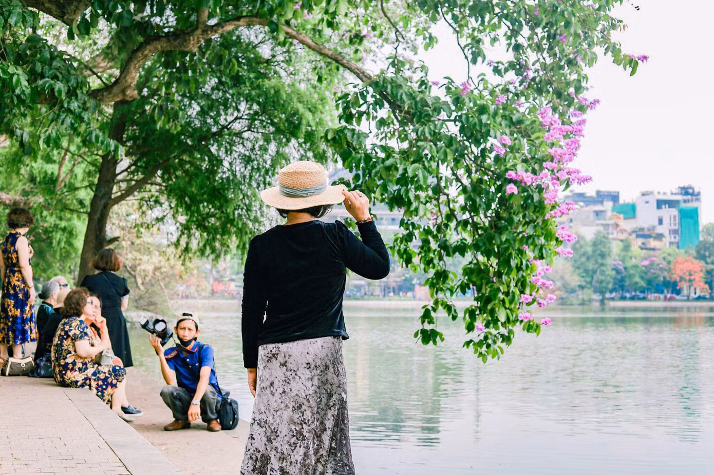 Không chỉ các bạn trẻ, nhiều các bà, các chị cũng rủ nhau đi chụp ảnh cùng loài hoa ngọt ngào, tươi thắm này.